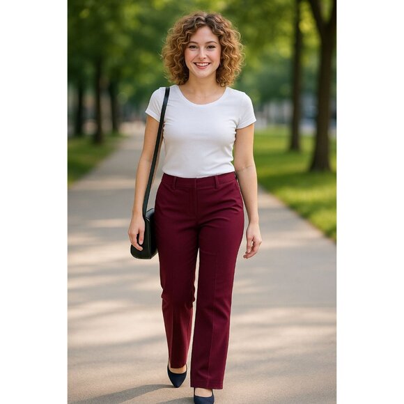 7th Avenue Design Studio Size 4 Burgundy Chino Dress Pants Stretch Work Trousers - Picture 1 of 9